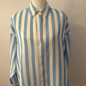 Stradivarius Blue and White Stripes Linen Shirt